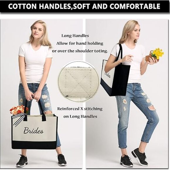 Monogram Initial Canvas Bag with Inner Zipper Pocket Embroidery Personalized Bag - Picture 3 of 6